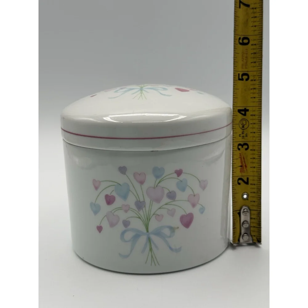 Vintage FDTA Pastel Heart Bouquet Canister/ Trinket Jar 1987